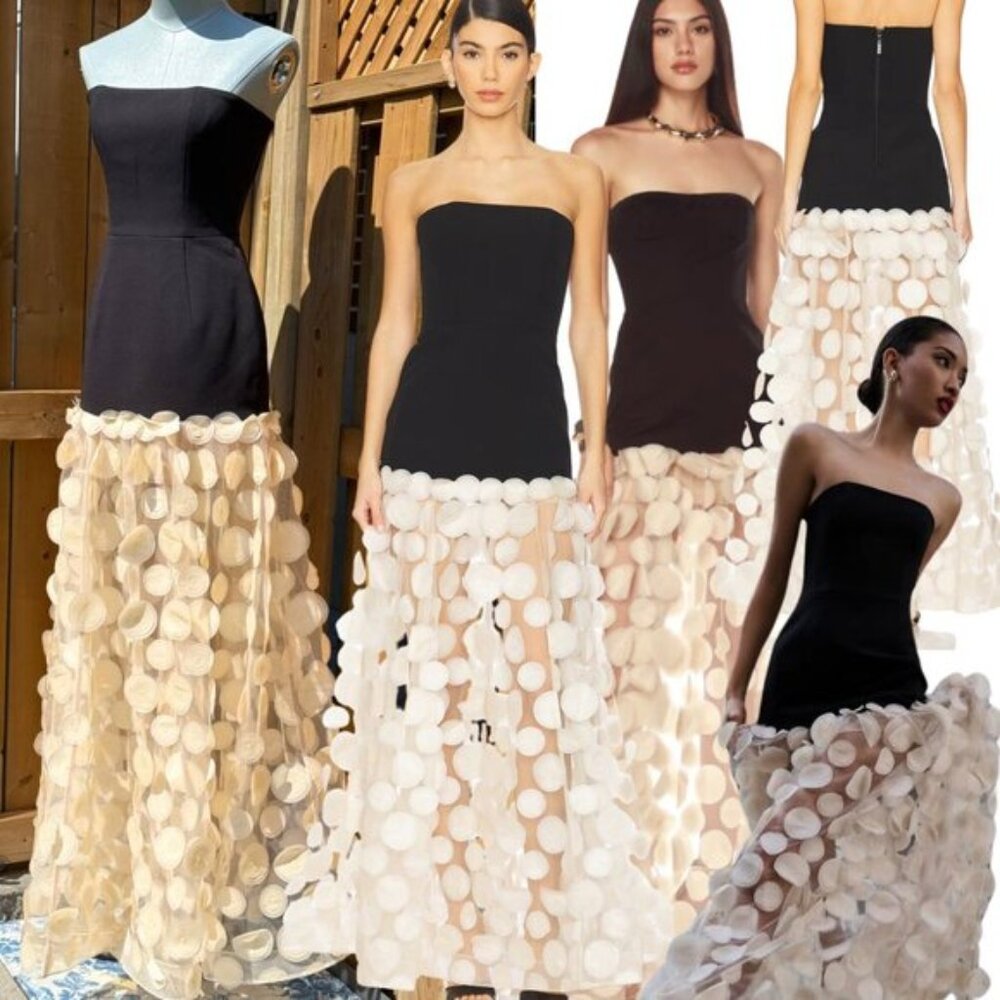 🆕 BRONX & BANCO 🧿 NWOT Harper Strapless Beige and Black Gown, Sz XS US 2